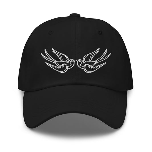Falling Sparrows Tattoo Style Bird embroidered dad hat, product image 1
