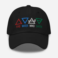 Four Elements of Matter: Fire, Water, Wind, Earth embroidered dad hat, product image 1