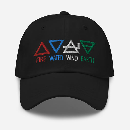 Four Elements of Matter: Fire, Water, Wind, Earth embroidered dad hat, product image 1