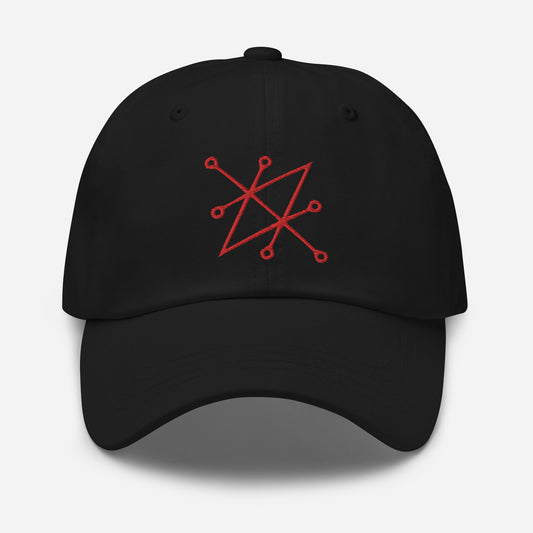 Red Sigil of Fallen Angel Azazel Occult Symbol embroidered dad hat, product image 1