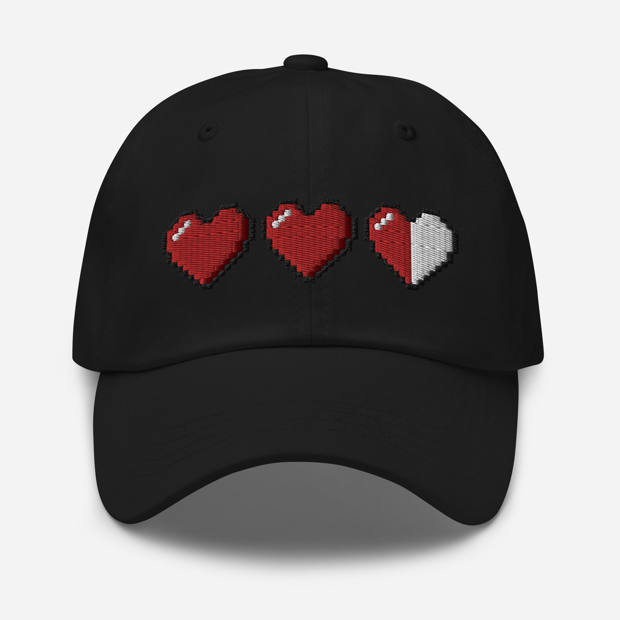 3 Heart Meter Retro 8 Bit Video Game Pixelated Embroidered Baseball Cap Dad hat