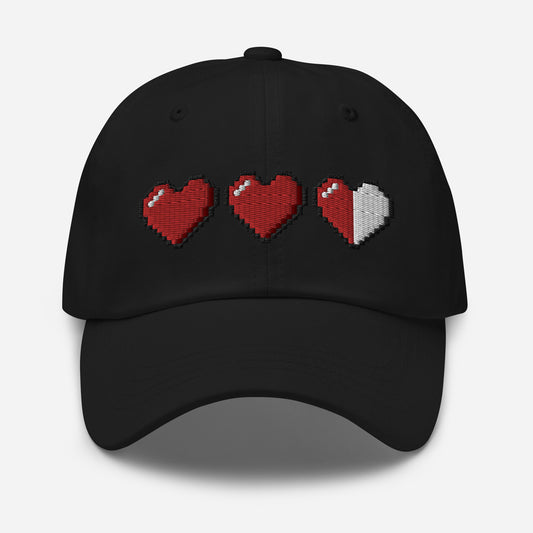 3 Heart Meter Retro 8 Bit Video Game Pixelated embroidered dad hat, product image 1