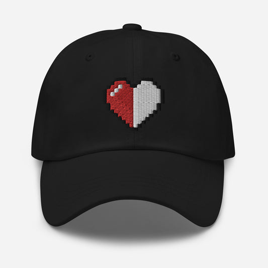 Retro 8 Bit Video Game Pixelated Half Heart embroidered dad hat, product image 1