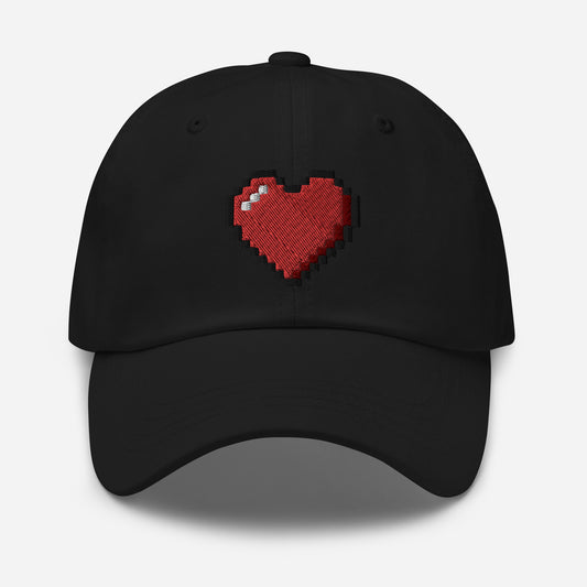 Retro 8 Bit Video Game Pixelated Heart embroidered dad hat, product image 1