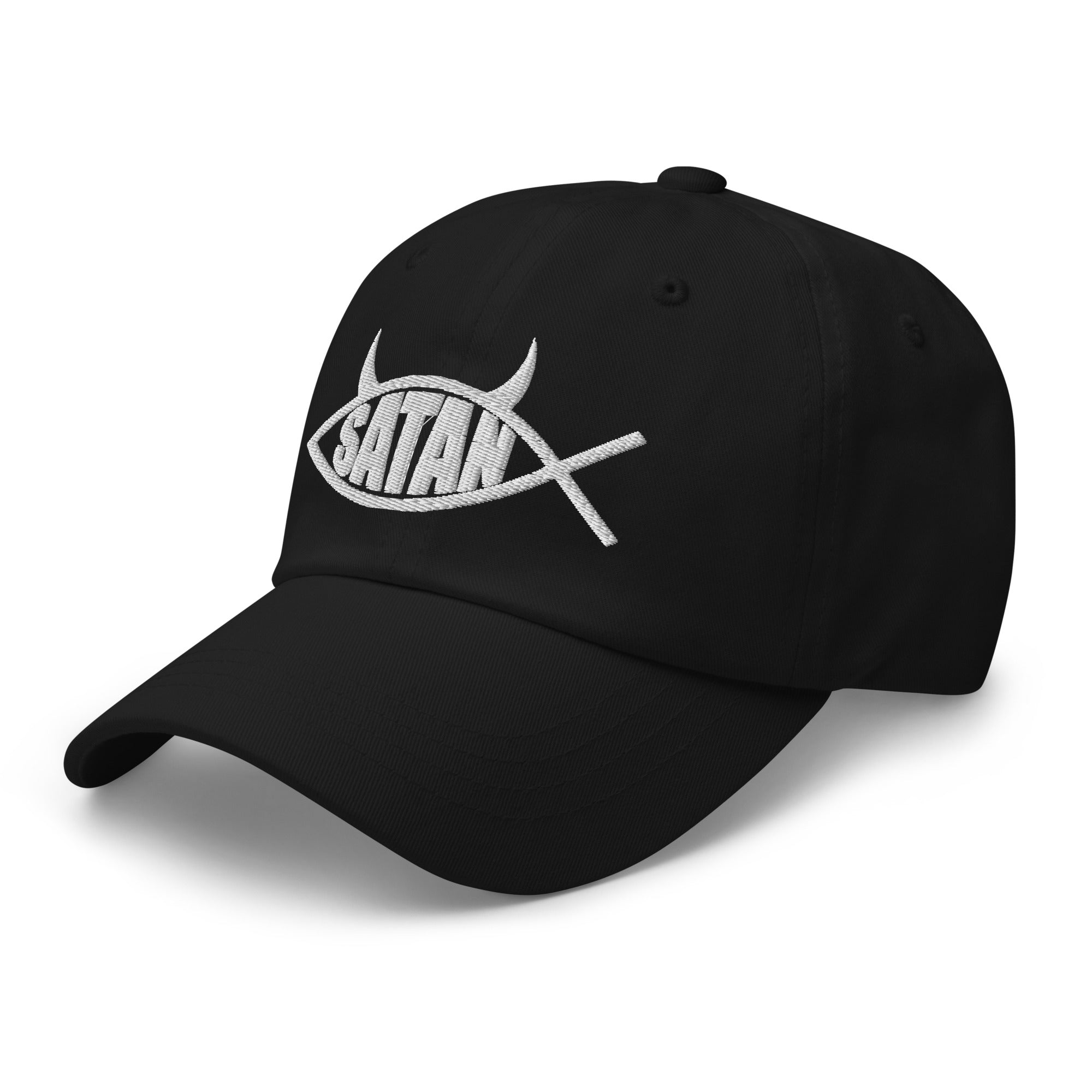Satan Fish with Horns Religious Satire Embroidered Baseball Cap Satanic Dad Hat - Edge of Life Designs