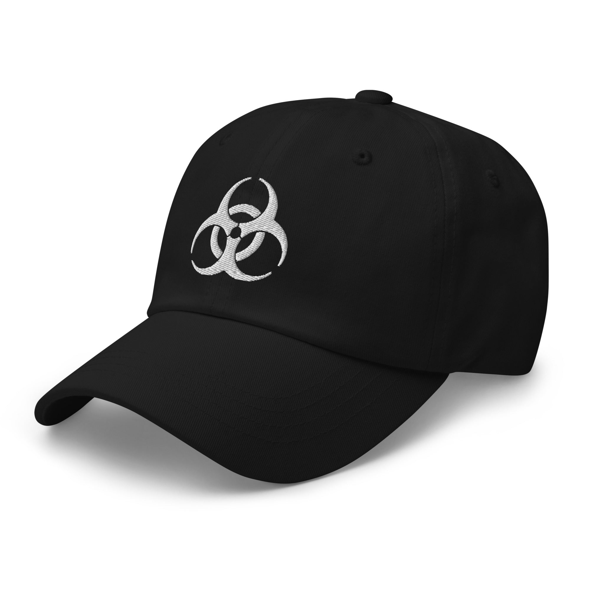 White Thread Bio Hazard Symbol Warning Sign Embroidered Baseball Cap Dad hat Zombie - Edge of Life Designs