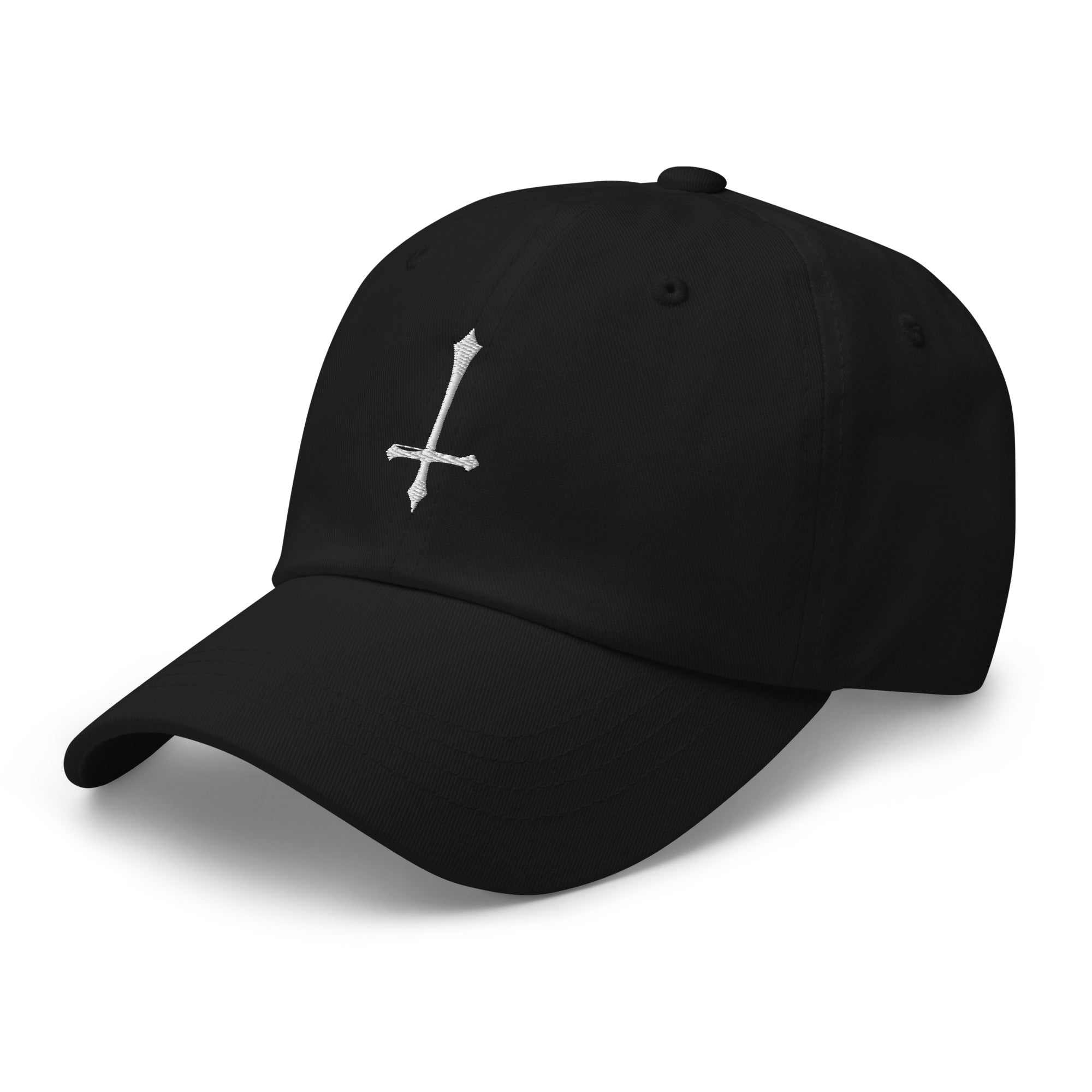 White Inverted Cross Embroidered Baseball Cap Gothic Ancient Medeival Style Dad hat - Edge of Life Designs