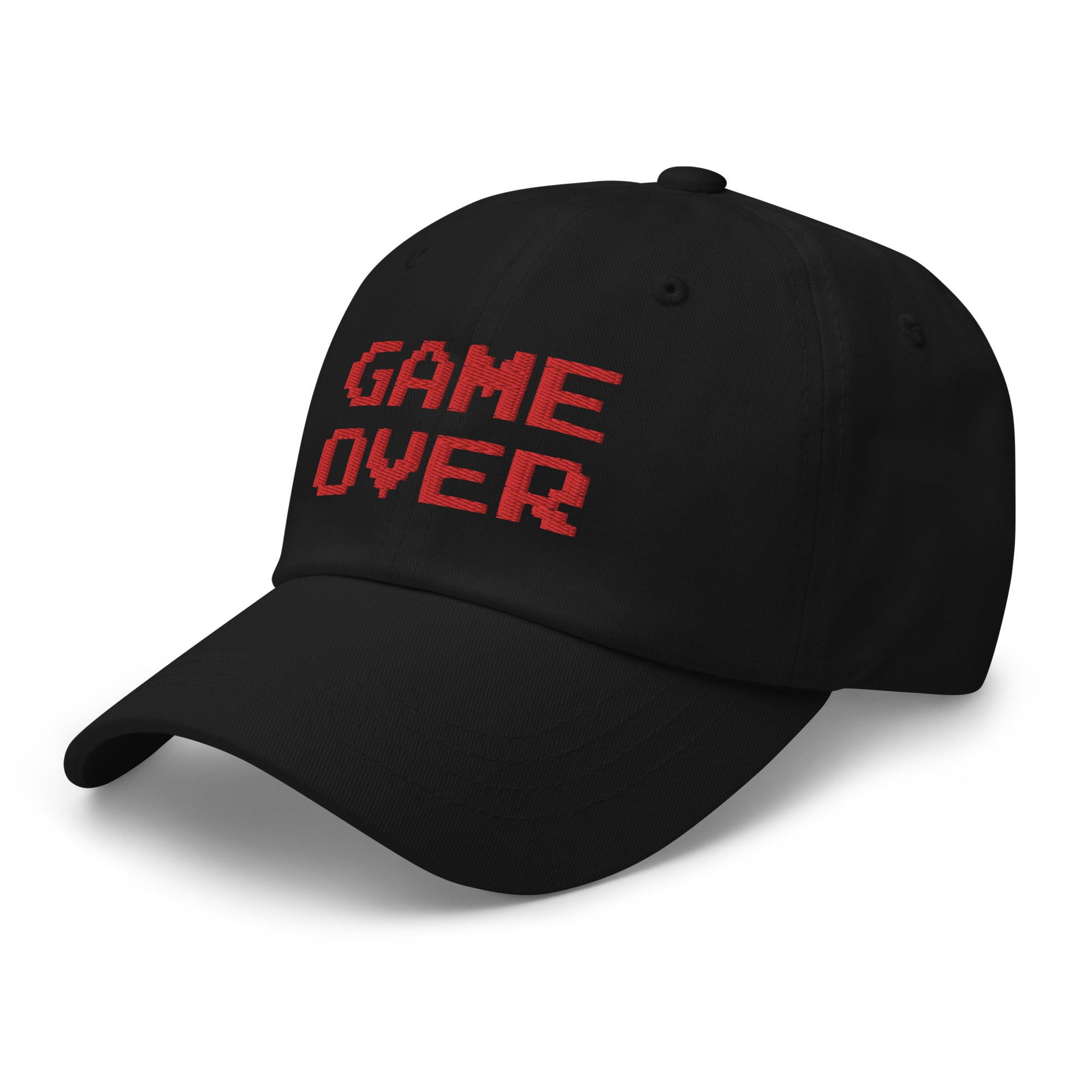 Game Over 8 Bit Embroidered Baseball Cap Red Thread 80's Classic Gaming Dad hat - Edge of Life Designs