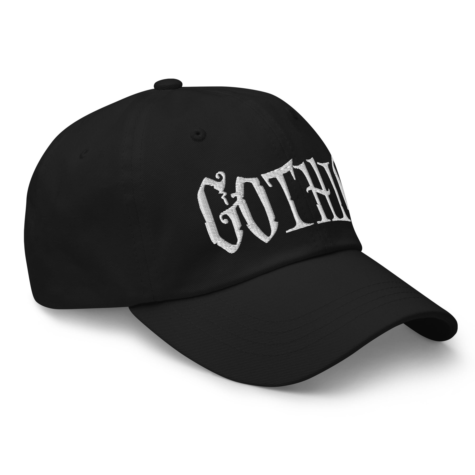 Gothic Dramatic Style Embroidered Baseball Cap Dark Goth Clothing White Thread Dad hat - Edge of Life Designs