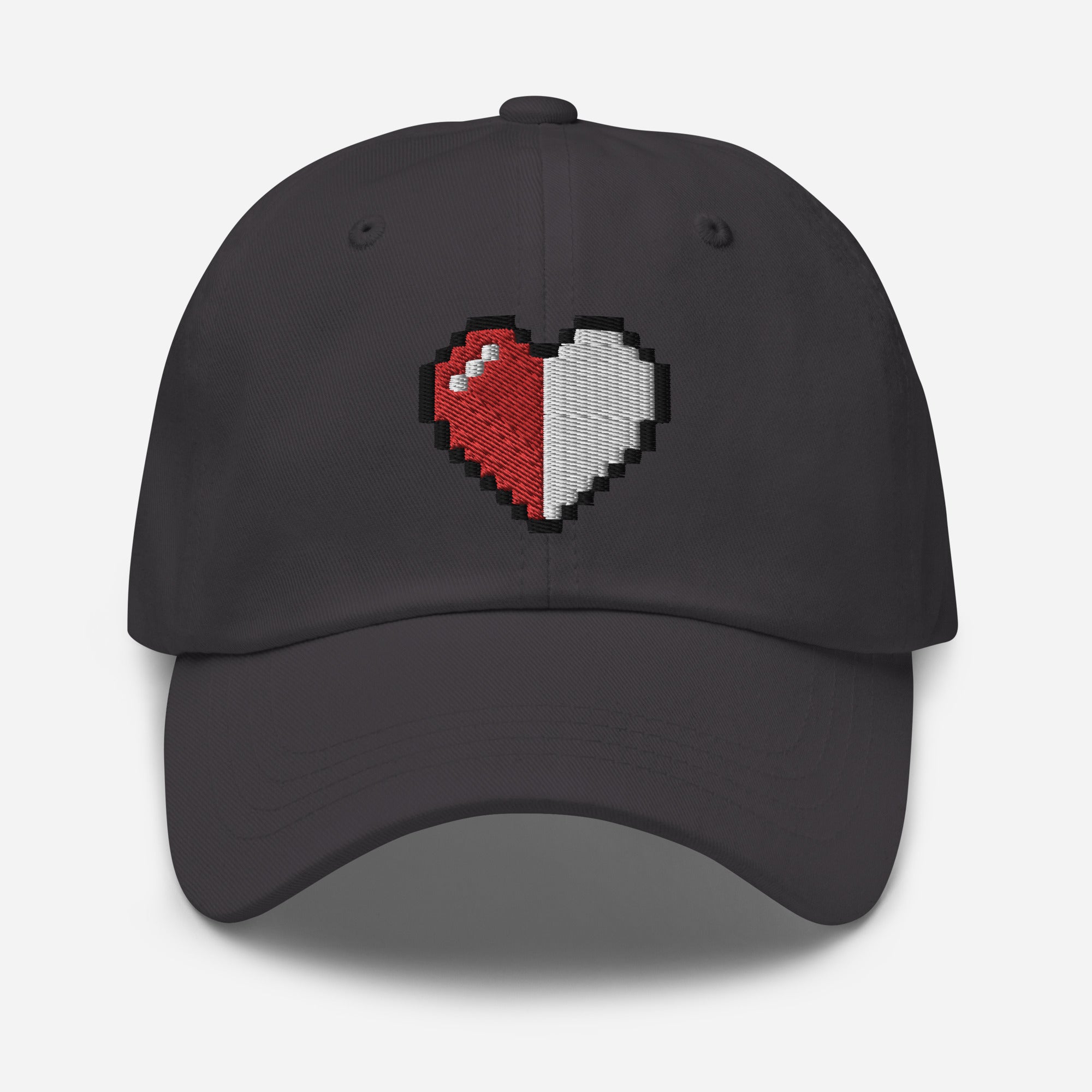 Retro 8 Bit Video Game Pixelated Half Heart Embroidered Baseball Cap Half Life