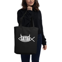 White Satan Fish artwork on unisex tote bag, front view