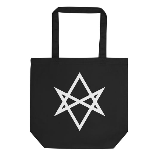 Unicursal Hexagram artwork on unisex tote bag, front view