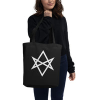 Unicursal Hexagram artwork on unisex tote bag, front view