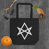 Unicursal Hexagram artwork on unisex tote bag, front view