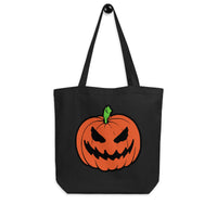 Jack-O'-Lantern artwork on unisex tote bag, front view