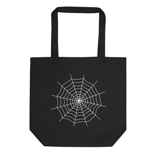 Spider Web artwork on unisex tote bag, front view