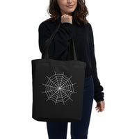 Spider Web artwork on unisex tote bag, front view