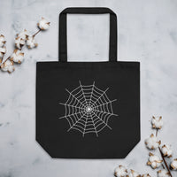 Spider Web artwork on unisex tote bag, front view