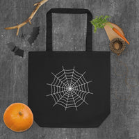 Spider Web artwork on unisex tote bag, front view