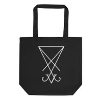White Sigil of Lucifer artwork on unisex tote bag, front view