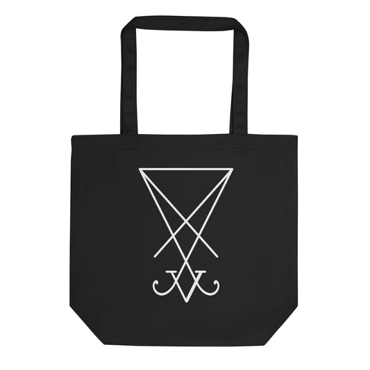 White Sigil of Lucifer artwork on unisex tote bag, front view
