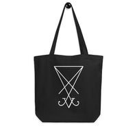 White Sigil of Lucifer artwork on unisex tote bag, front view