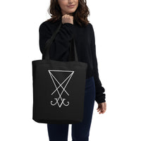 White Sigil of Lucifer artwork on unisex tote bag, front view