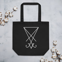 White Sigil of Lucifer artwork on unisex tote bag, front view