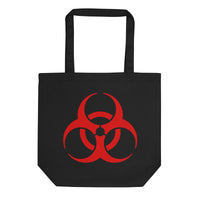 Red Biohazard Symbol artwork on unisex tote bag, front view