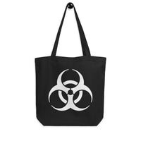 White Biohazard Symbol artwork on unisex tote bag, front view