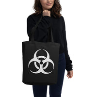 White Biohazard Symbol artwork on unisex tote bag, front view