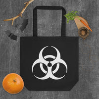 White Biohazard Symbol artwork on unisex tote bag, front view