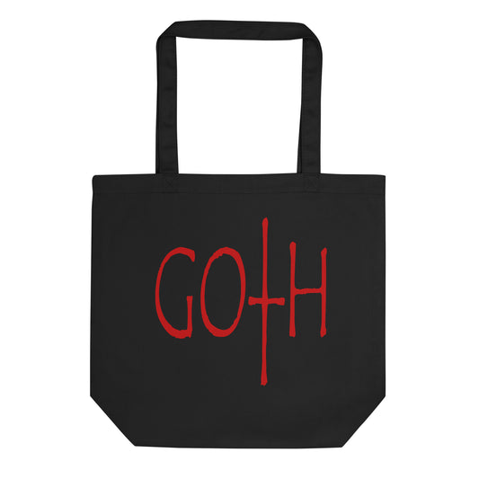 Red GOTH Wordmark artwork on unisex tote bag, front view
