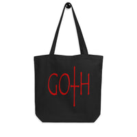 Red GOTH Wordmark artwork on unisex tote bag, front view