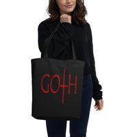 Red GOTH Wordmark artwork on unisex tote bag, front view