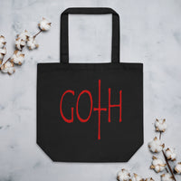 Red GOTH Wordmark artwork on unisex tote bag, front view