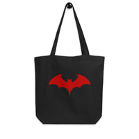 Red Vampire Bat artwork on unisex tote bag, front view