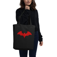 Red Vampire Bat artwork on unisex tote bag, front view