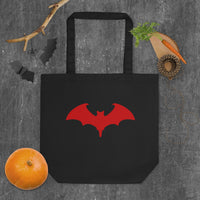 Red Vampire Bat artwork on unisex tote bag, front view