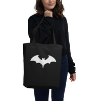 White Vampire Bat artwork on unisex tote bag, front view