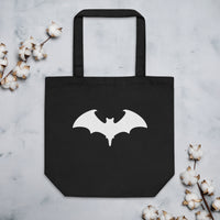 White Vampire Bat artwork on unisex tote bag, front view