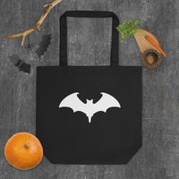 White Vampire Bat artwork on unisex tote bag, front view