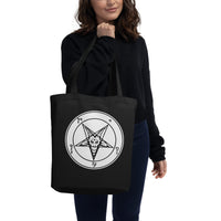 White Sigil of Baphomet artwork on unisex tote bag, front view