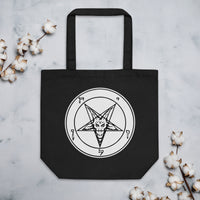 White Sigil of Baphomet artwork on unisex tote bag, front view