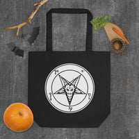 White Sigil of Baphomet artwork on unisex tote bag, front view