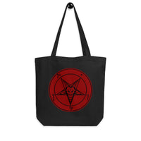 Red Sigil of Baphomet artwork on unisex tote bag, front view