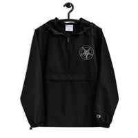 White Sigil of Baphomet embroidered Champion jacket, front view