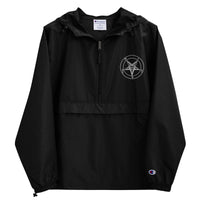 White Sigil of Baphomet embroidered Champion jacket, front view