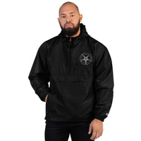 White Sigil of Baphomet embroidered Champion jacket, front view