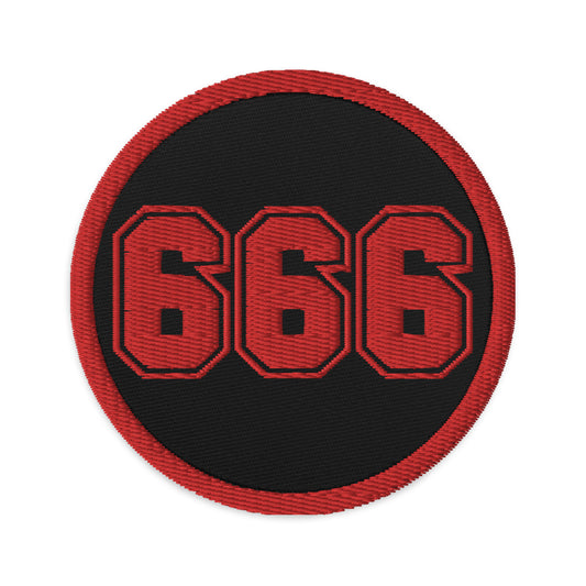 Circular embroidered patch featuring Red 666 The Number of the Beast Evil, front view